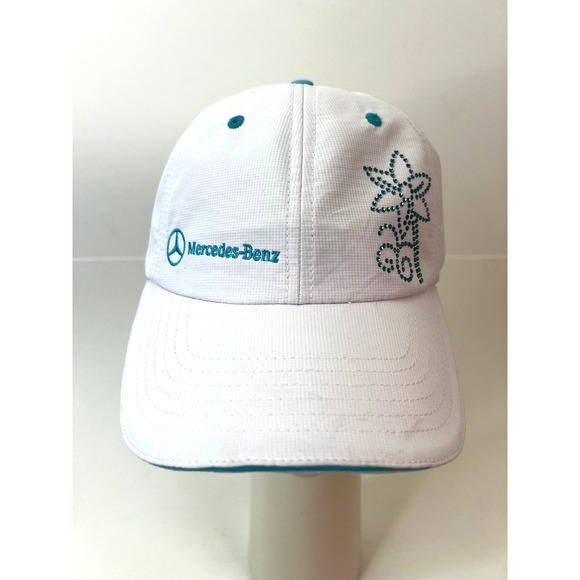 Mercedes-Benz Hat Women's White Turquoise Rhinestone Baseball Cap - Picture 1 of 6